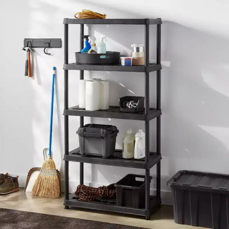5 Tier Plastic Shelf Unit Black - Brightroom™: Utility Storage Shelving, 5 Open Shelves, 150 lb Capacity, 73.5" Height