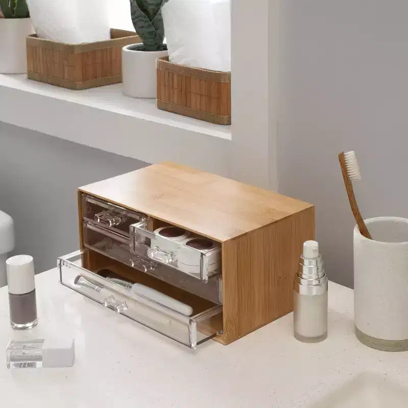 Simplify 3 Tier 4 Drawer Bamboo Cosmetic Organizer