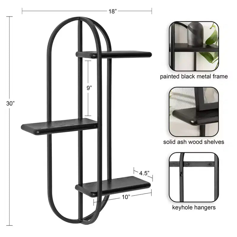 Kate & Laurel All Things Decor 18"x6"x30" Ramos Scaffale d'Accento Legno/Metallo Nero: Contenitore Moderno Galleggiante, Design a 3 Ripiani
