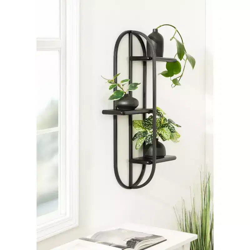 Kate & Laurel All Things Decor 18"x6"x30" Ramos Scaffale d'Accento Legno/Metallo Nero: Contenitore Moderno Galleggiante, Design a 3 Ripiani