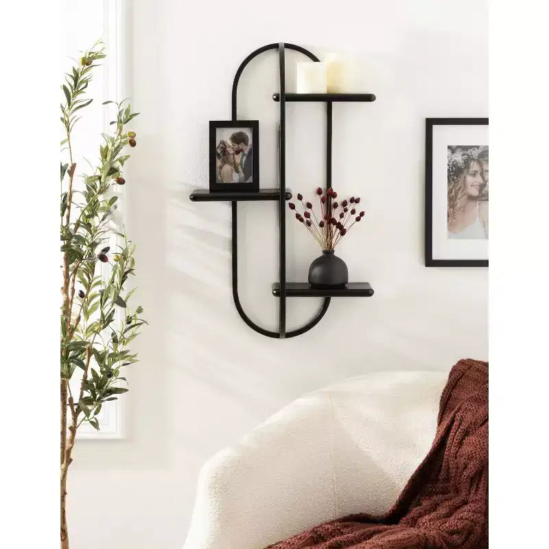 Kate & Laurel All Things Decor 18"x6"x30" Ramos Scaffale d'Accento Legno/Metallo Nero: Contenitore Moderno Galleggiante, Design a 3 Ripiani