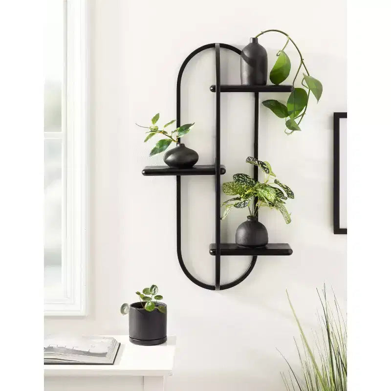 Kate & Laurel All Things Decor 18"x6"x30" Ramos Scaffale d'Accento Legno/Metallo Nero: Contenitore Moderno Galleggiante, Design a 3 Ripiani