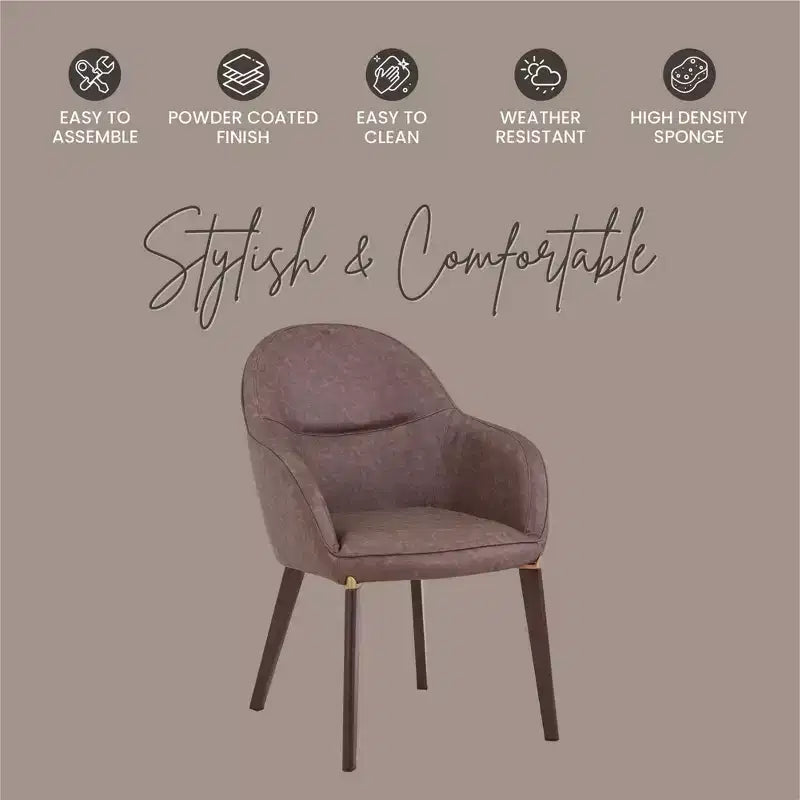 LeisureMod Elias Dining Chairs Set of 2 Upholstered Leather Or Velvet Seats with Powder-Coated Legs, Modern Kitchen, Dining Room, Cafe Seating