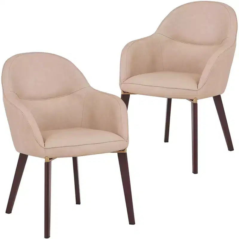 LeisureMod Elias Dining Chairs Set of 2  Upholstered Leather Or Velvet Seats with Powder-Coated Legs, Modern Kitchen, Dining Room, Cafe Seating