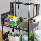 Carrello multiuso Teal Triangle con pannello forato e portasecchi