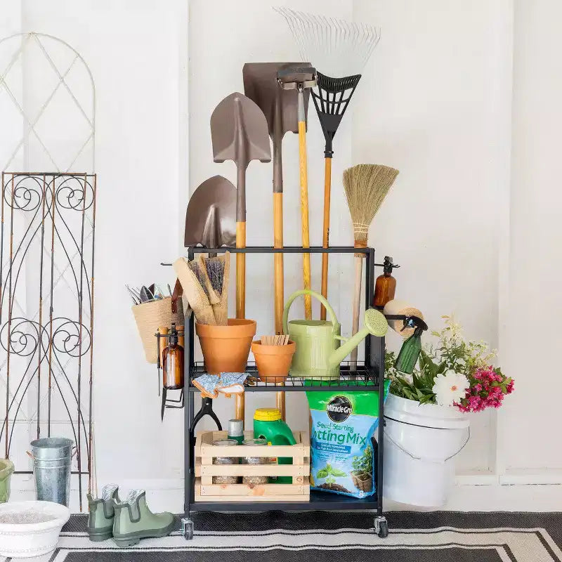 Carrello multiuso Teal Triangle con pannello forato e portasecchi