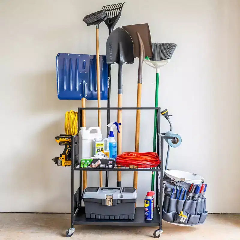 Carrello multiuso Teal Triangle con pannello forato e portasecchi