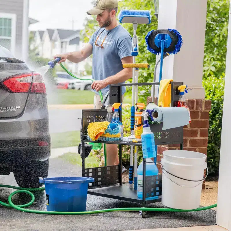 Carrello multiuso Teal Triangle con pannello forato e portasecchi