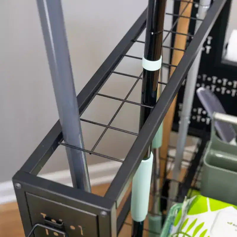 Carrello multiuso Teal Triangle con pannello forato e portasecchi