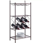 Kings Brand Furniture Cantinetta Porta Vino in Metallo Autoportante, Mobiletto Porta Liquori con Portabicchieri e Ripiani, Bronzo