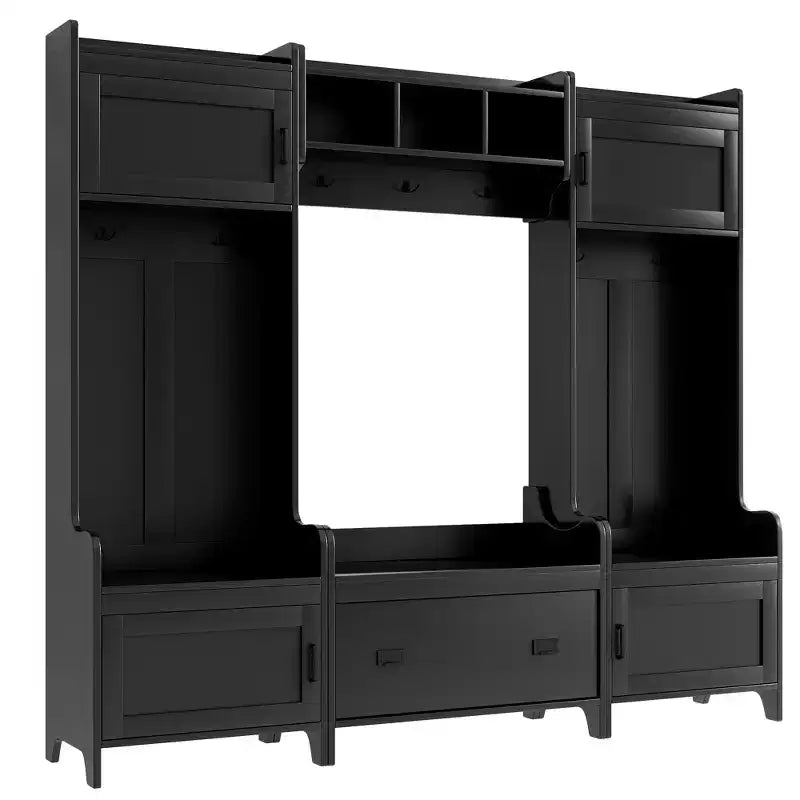 Whisen Modern Multiple Functions Hall Tree with 7-Metal Black Hooks and Ample Storage Drawer