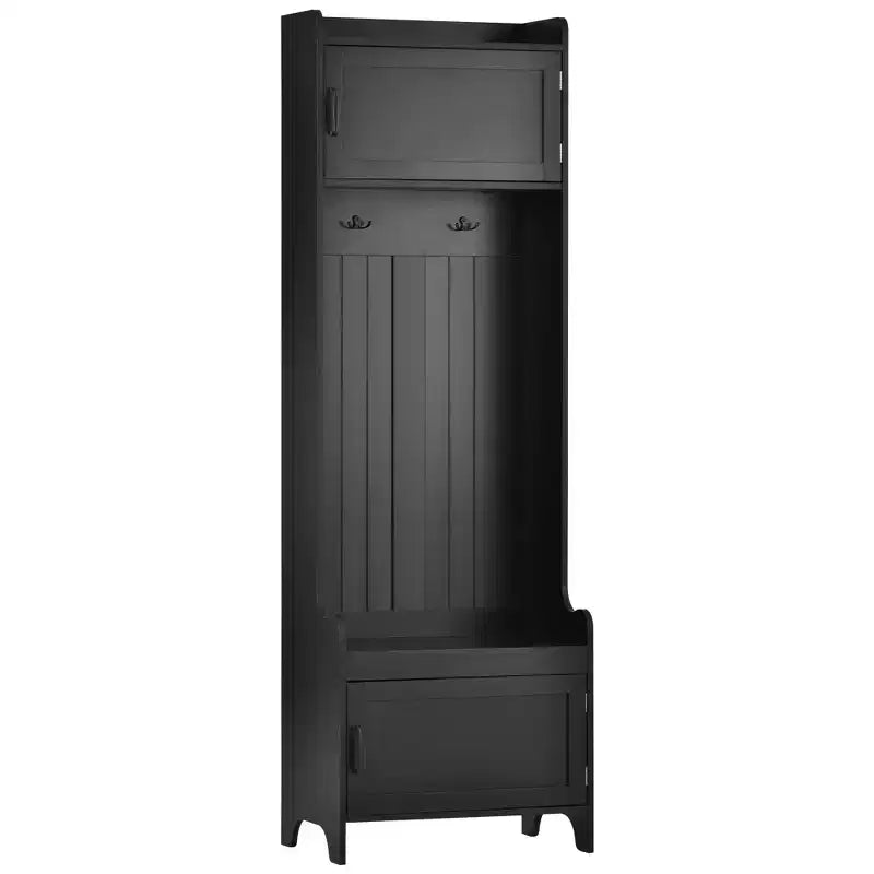 Whisen Modern Multiple Functions Hall Tree with 7-Metal Black Hooks and Ample Storage Drawer