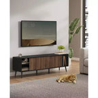 SONGMICS HOME Montaggio Super Veloce Senza Attrezzi, Mobile Porta TV per TV fino a 72 Pollici, Mobile TV, Centro di Intrattenimento, Noce Naturale e Nero Ebano