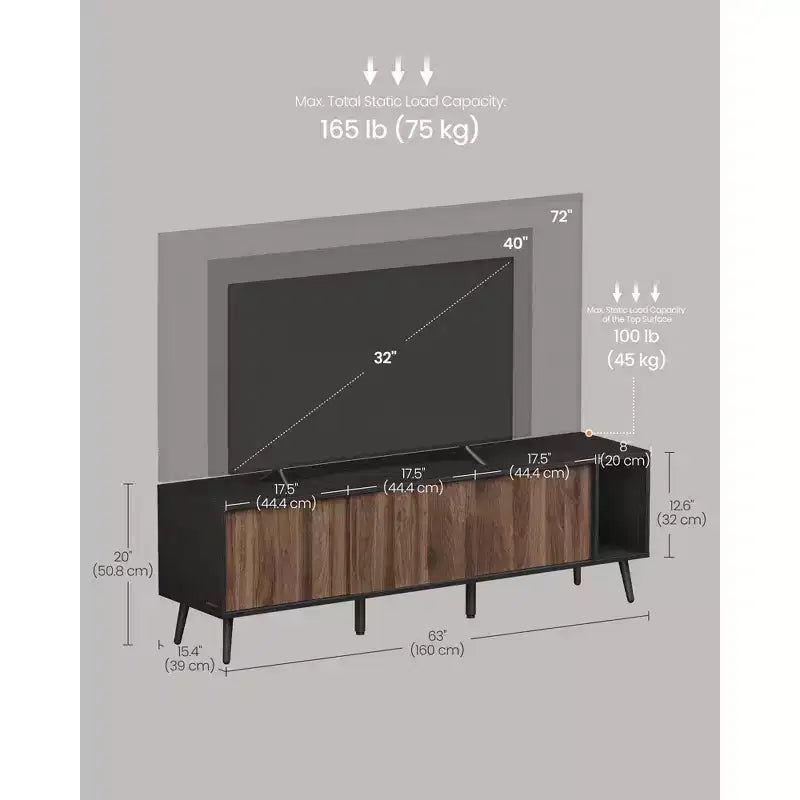 SONGMICS HOME Superfast Toolless Assembly, TV Stand for TVs up to 72 Inches, TV Cabinet, Entertainment Center, Natural Walnut and Ebony Black