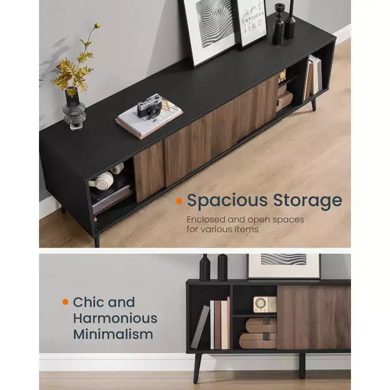 SONGMICS HOME Superfast Toolless Assembly, TV Stand for TVs up to 72 Inches, TV Cabinet, Entertainment Center, Natural Walnut and Ebony Black