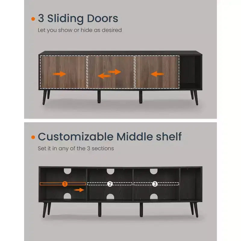SONGMICS HOME Superfast Toolless Assembly, TV Stand for TVs up to 72 Inches, TV Cabinet, Entertainment Center, Natural Walnut and Ebony Black