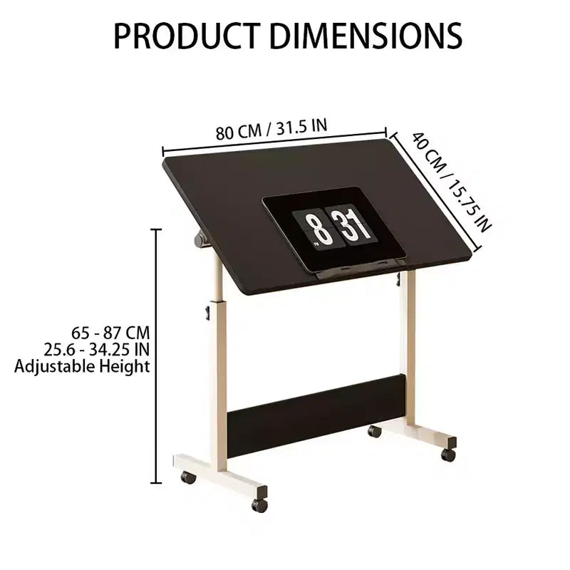 Adjustable Height Standing Desk on Wheels, Foldable Mobile Rolling Laptop Stand Portable Computer Workstations for Small Spaces Home Offices