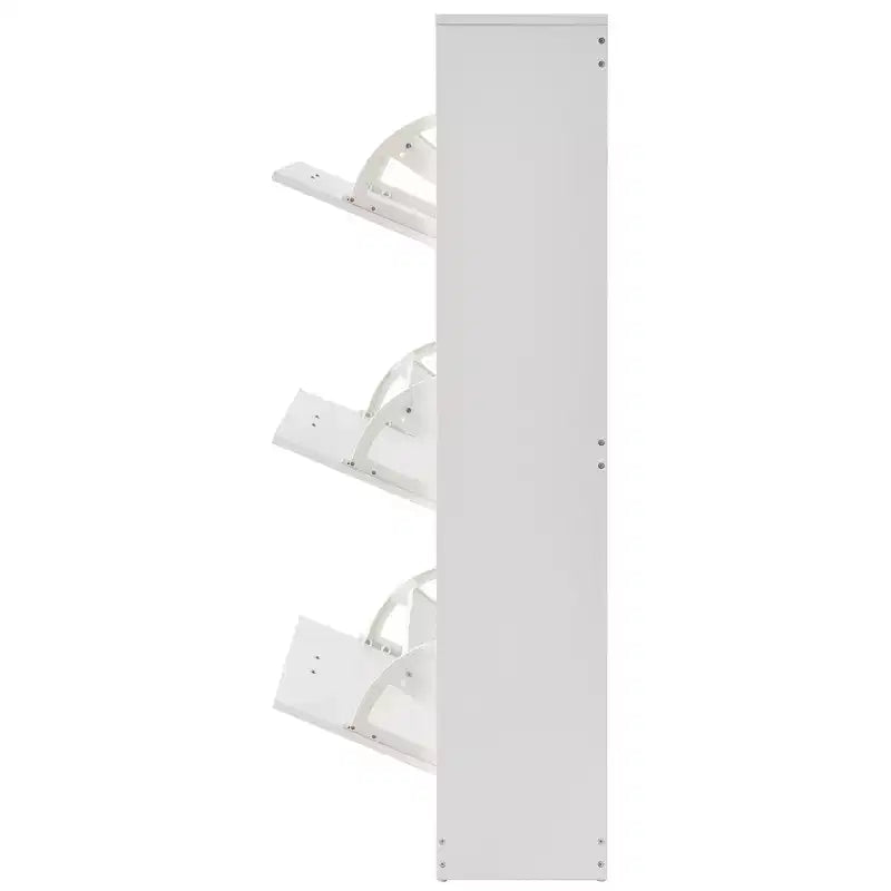 Mobile portascarpe VIYET 51H a 3 ante a ribalta, Organizer autoportante da ingresso con ganci laterali per tacchi/stivali, Bianco per corridoio/soggiorno/armadio