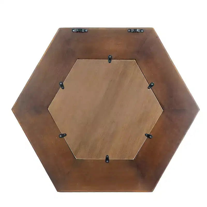 18.5 x 18.5 Inch Hexagon Wall Mirror with Solid Wood Frame Dark Brown
