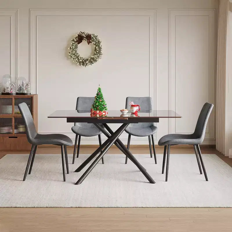 GDFStudio Noemi Set da Pranzo Contemporaneo di 5 Pezzi con Tavolo in Vetro Estensibile e Sedie Rivestite in Similpelle