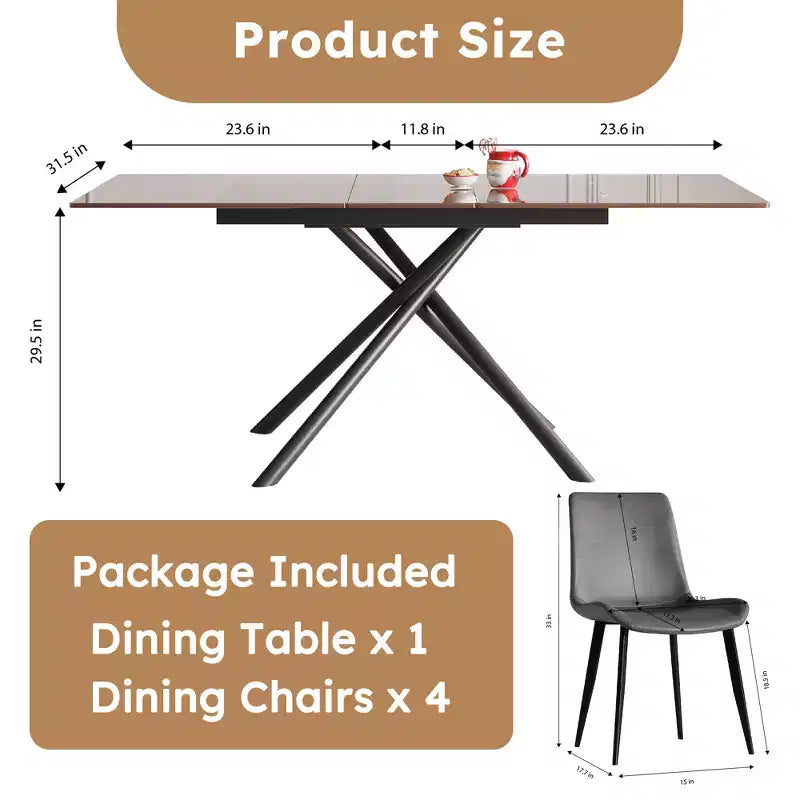 GDFStudio Noemi Set da Pranzo Contemporaneo di 5 Pezzi con Tavolo in Vetro Estensibile e Sedie Rivestite in Similpelle