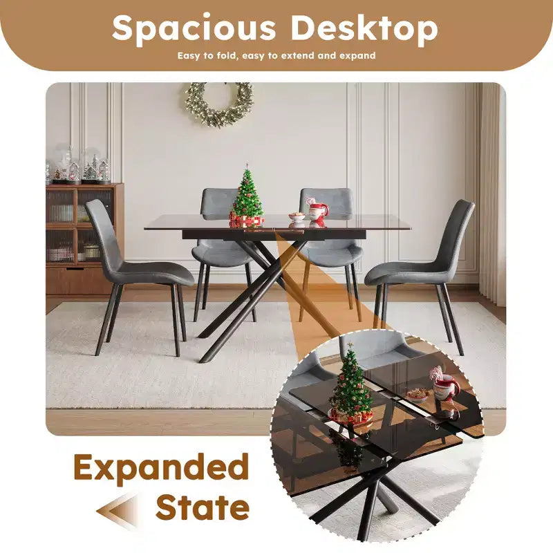 GDFStudio Noemi Set da Pranzo Contemporaneo di 5 Pezzi con Tavolo in Vetro Estensibile e Sedie Rivestite in Similpelle