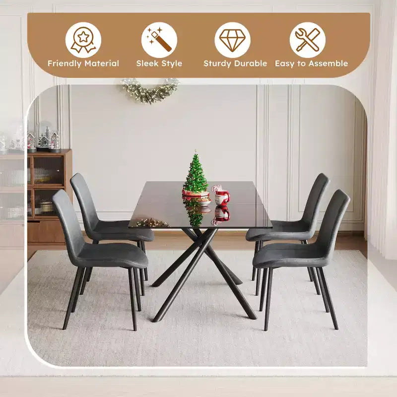 GDFStudio Noemi Set da Pranzo Contemporaneo di 5 Pezzi con Tavolo in Vetro Estensibile e Sedie Rivestite in Similpelle