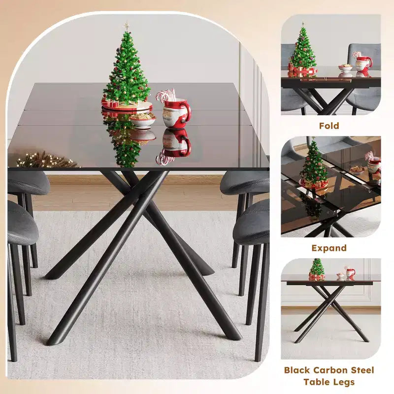 GDFStudio Noemi Set da Pranzo Contemporaneo di 5 Pezzi con Tavolo in Vetro Estensibile e Sedie Rivestite in Similpelle