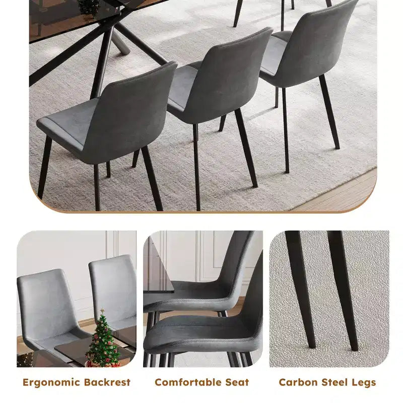 GDFStudio Noemi Set da Pranzo Contemporaneo di 5 Pezzi con Tavolo in Vetro Estensibile e Sedie Rivestite in Similpelle