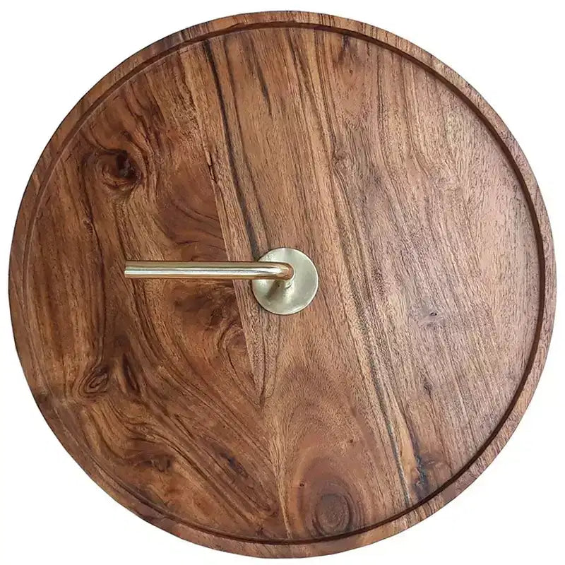 Tavolino laterale in legno di acacia con gambe a treppiede in acciaio marrone oro 16x23,5
