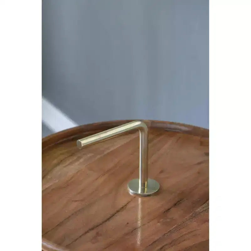 Tavolino laterale in legno di acacia con gambe a treppiede in acciaio marrone oro 16x23,5