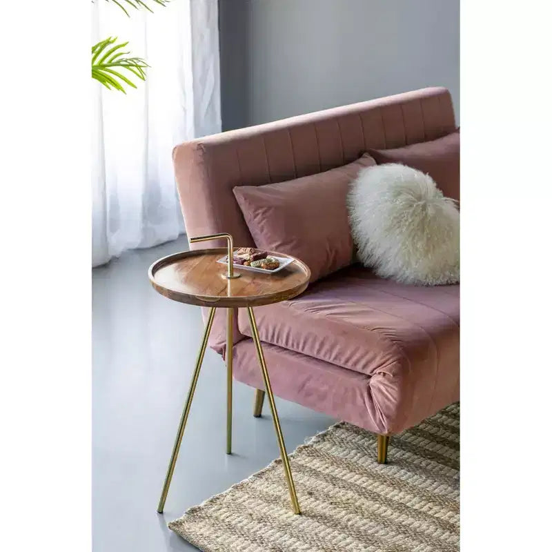 Tavolino laterale in legno di acacia con gambe a treppiede in acciaio marrone oro 16x23,5