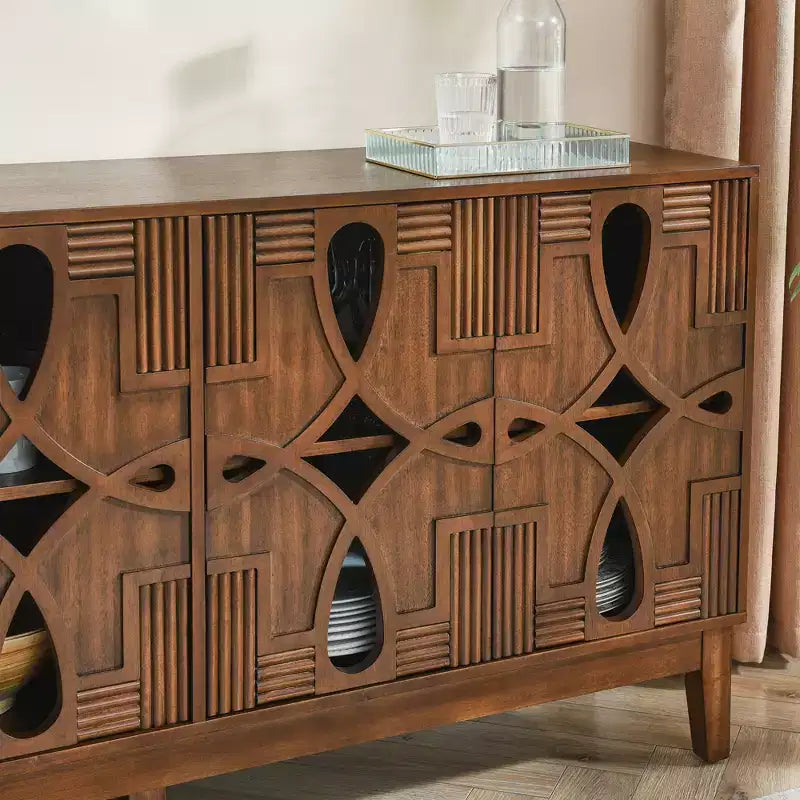 Buffet Sideboard Table, Console Storage Cabinet with 4 Doors & Adjustable Shelves, Sideboard Buffet Cabinet for Kitchen Entryway