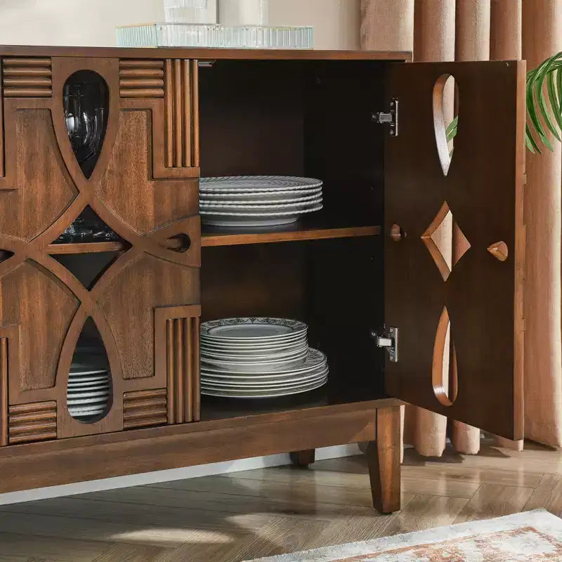Buffet Sideboard Table, Console Storage Cabinet with 4 Doors & Adjustable Shelves, Sideboard Buffet Cabinet for Kitchen Entryway