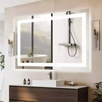 Specchio da bagno Okak moderno anti-appannamento in vetro con doppia sorgente luminosa e tre modalità dimmerabili, specchio da parete per bagno