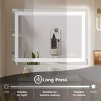 Specchio da bagno Okak moderno anti-appannamento in vetro con doppia sorgente luminosa e tre modalità dimmerabili, specchio da parete per bagno