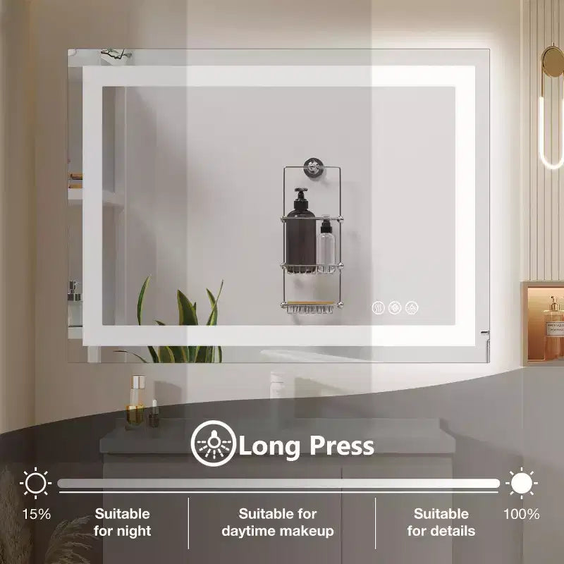 Okak Modern Anti-fog Glass Bathroom Mirror with Dual Light Source & Three Dimmable Modes,Wall Mirror Vanity Mirror for Bathroom