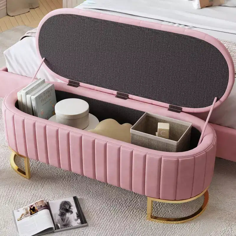 TUYOHW Modern Storage Bench with Button-Tufted Velvet Upholstered Vanity Stool with Metal Leg Elegant End of Bed Bench for Living Room, Bedroom