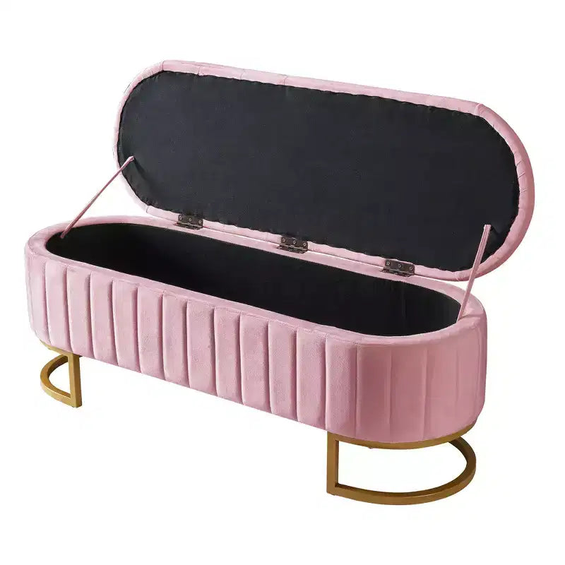 TUYOHW Modern Storage Bench with Button-Tufted Velvet Upholstered Vanity Stool with Metal Leg Elegant End of Bed Bench for Living Room, Bedroom