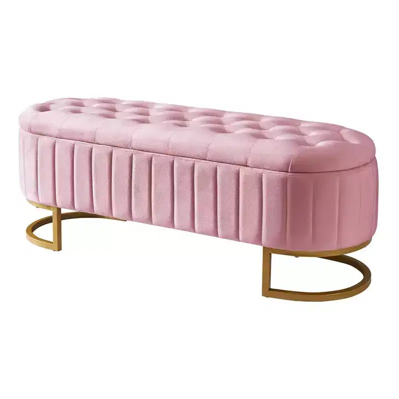 TUYOHW Modern Storage Bench with Button-Tufted Velvet Upholstered Vanity Stool with Metal Leg Elegant End of Bed Bench for Living Room, Bedroom