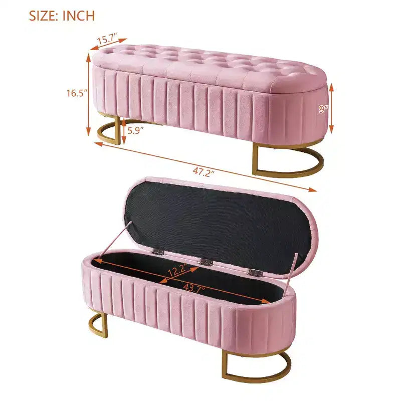 TUYOHW Modern Storage Bench with Button-Tufted Velvet Upholstered Vanity Stool with Metal Leg Elegant End of Bed Bench for Living Room, Bedroom