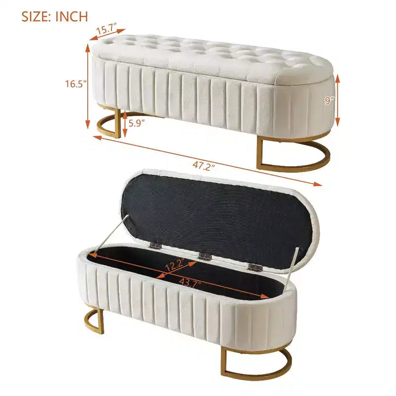 TUYOHW Modern Storage Bench with Button-Tufted Velvet Upholstered Vanity Stool with Metal Leg Elegant End of Bed Bench for Living Room, Bedroom