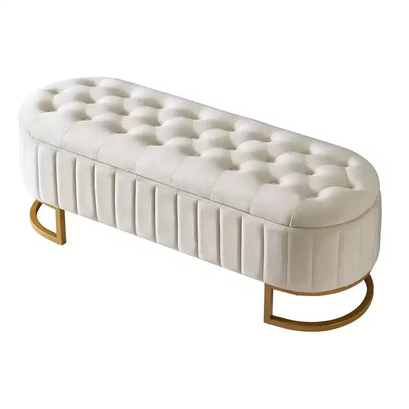 TUYOHW Modern Storage Bench with Button-Tufted Velvet Upholstered Vanity Stool with Metal Leg Elegant End of Bed Bench for Living Room, Bedroom