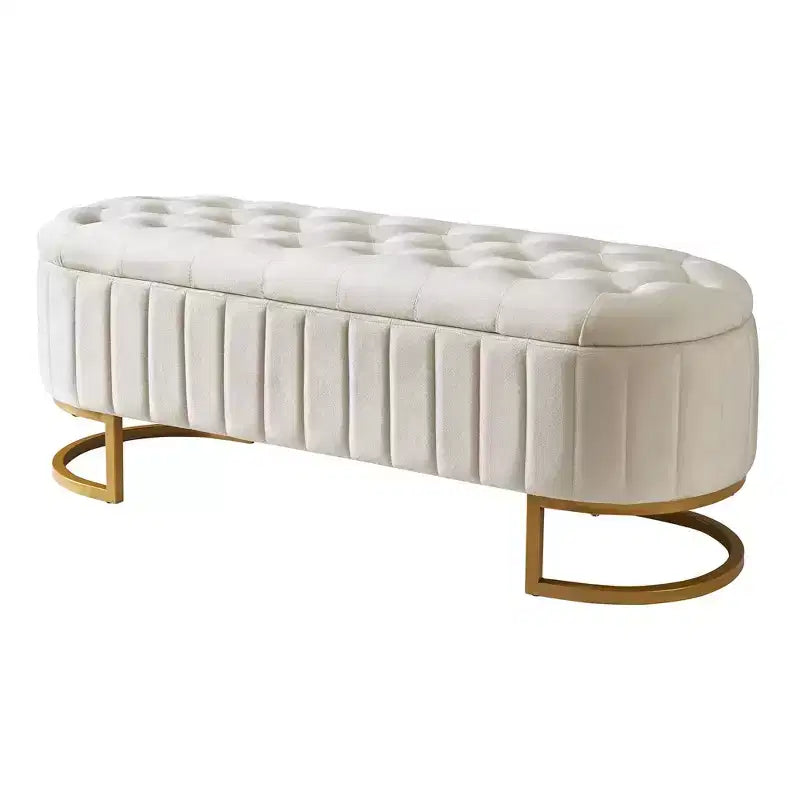 TUYOHW Modern Storage Bench with Button-Tufted Velvet Upholstered Vanity Stool with Metal Leg Elegant End of Bed Bench for Living Room, Bedroom