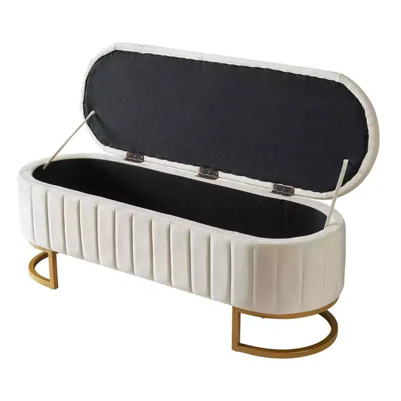 TUYOHW Modern Storage Bench with Button-Tufted Velvet Upholstered Vanity Stool with Metal Leg Elegant End of Bed Bench for Living Room, Bedroom