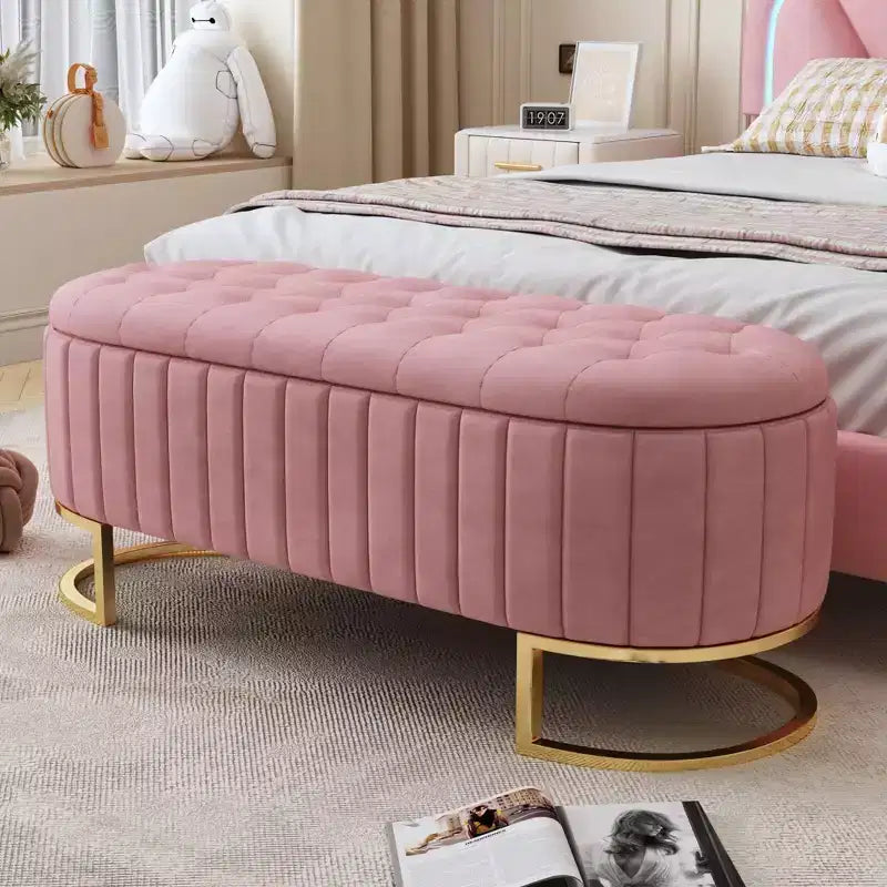 TUYOHW Modern Storage Bench with Button-Tufted Velvet Upholstered Vanity Stool with Metal Leg Elegant End of Bed Bench for Living Room, Bedroom