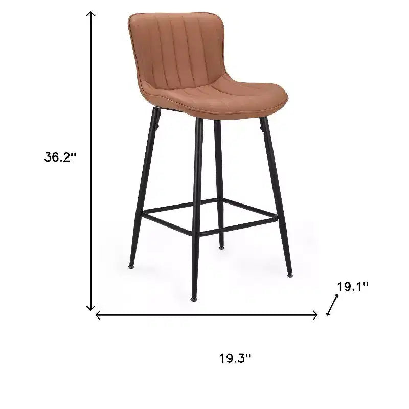 HomeRoots Set of Two 27 Brown and Black Faux Leather and Metal Low Back Counter Height Bar Chairs
