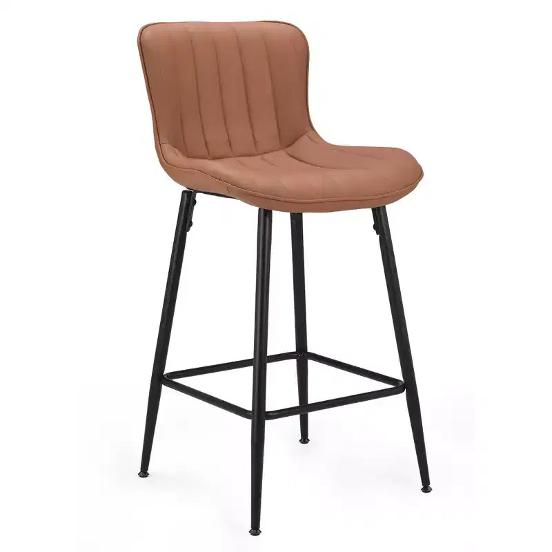 HomeRoots Set of Two 27 Brown and Black Faux Leather and Metal Low Back Counter Height Bar Chairs