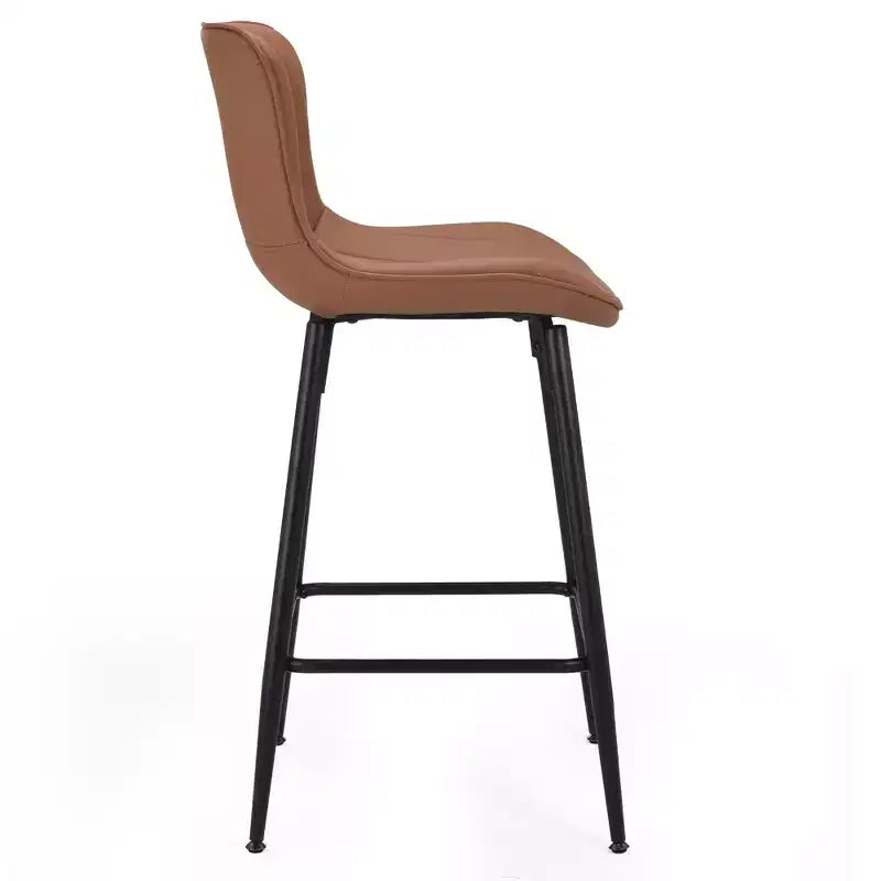 HomeRoots Set of Two 27 Brown and Black Faux Leather and Metal Low Back Counter Height Bar Chairs