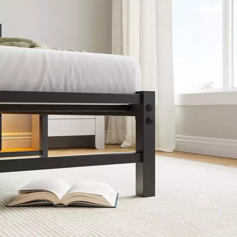 MAYEERTY Twin Size Platform Bed Frame with RGB LED Lights, USB Charging Station, Heavy Duty No Box Spring Needed